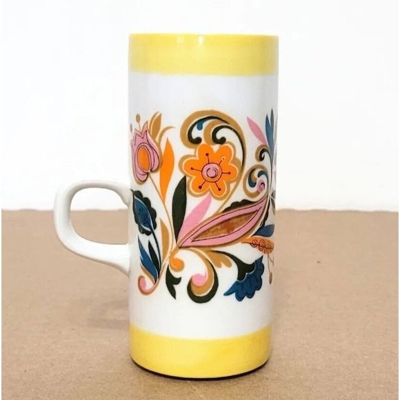 Vintage Arnart Psychodelic Smug Mugs Cups SET OF 2 Floral Paisley Print 1970's - Picture 8 of 12